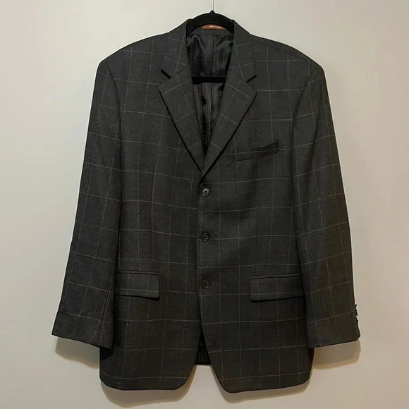 Michael Kors dark gray windowpane check Lambs wool Blazer‎ Men’s 42R Woolmark - Picture 10 of 10